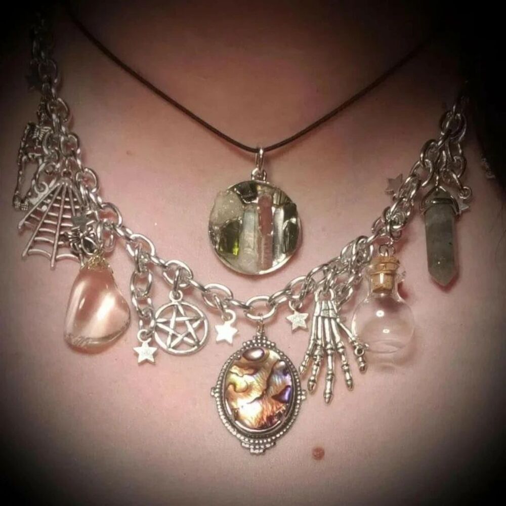 charm necklace with multiple pendants